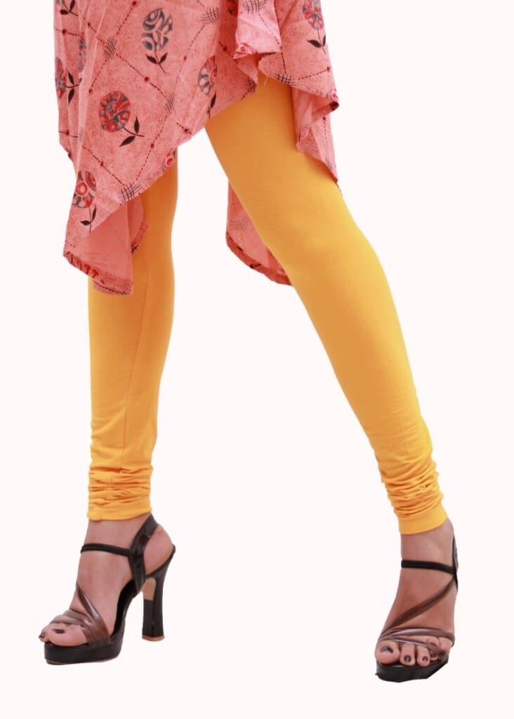 Womens Solid yellow Pure Cotton Churidar Length Skinny Fit Leggings