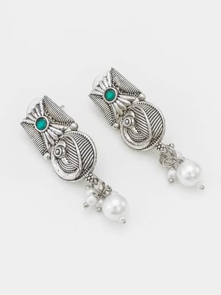 Silver Oxidised Aqua Temple Choker Jewelry Set for Women Silver Oxidised Aqua Temple Choker Jewelry Set for Women