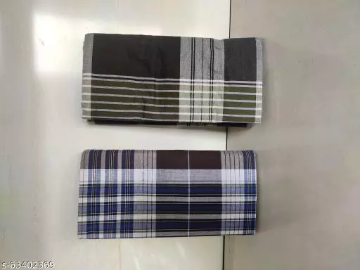 Pack of 2 stitched lungies, ready to use, power loom, assorted colours, colours will vary, polycotton fabric