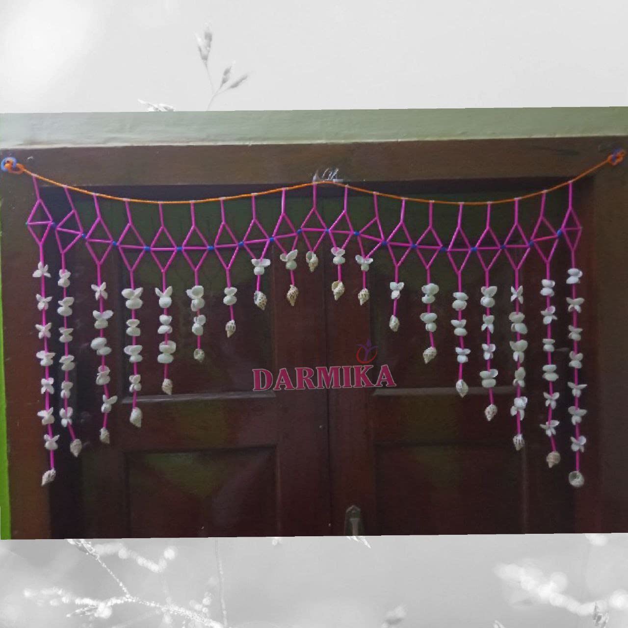 DARMIKA Handmade Sea Shell Door Hanging Decoration | Fancy Sparkling Arch Bedroom Half Curtain 19 Strings Pack of 2 (Standard Size, Multicolour)