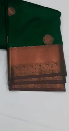 Women Semi Pattu Saree Silk Blend Saree silk with all over butta green color saree with pink color and blouse Women Semi Pattu Saree Silk Blend Saree silk with all over butta green color saree with pink color and blouse