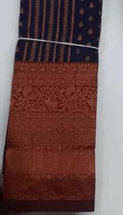 Women Semi Pattu Saree Silk Blend Saree navy blue color saree with maroon color pallu and blouse Women Semi Pattu Saree Silk Blend Saree navy blue color saree with maroon color pallu and blouse