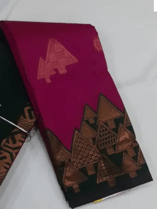 Women Semi Pattu Saree Silk Blend Saree (Pink) temple border and all over butta , Rani pink color saree with bottle green color pallu and blouse Women Semi Pattu Saree Silk Blend Saree (Pink) temple border and all over butta , Rani pink color saree with bottle green color pallu and blouse