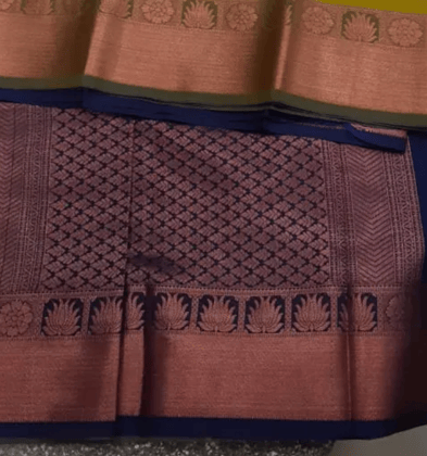 Women Semi Pattu Saree Silk Blend Saree Apple green color saree with Navy blue color and blouse Women Semi Pattu Saree Silk Blend Saree Apple green color saree with Navy blue color and blouse