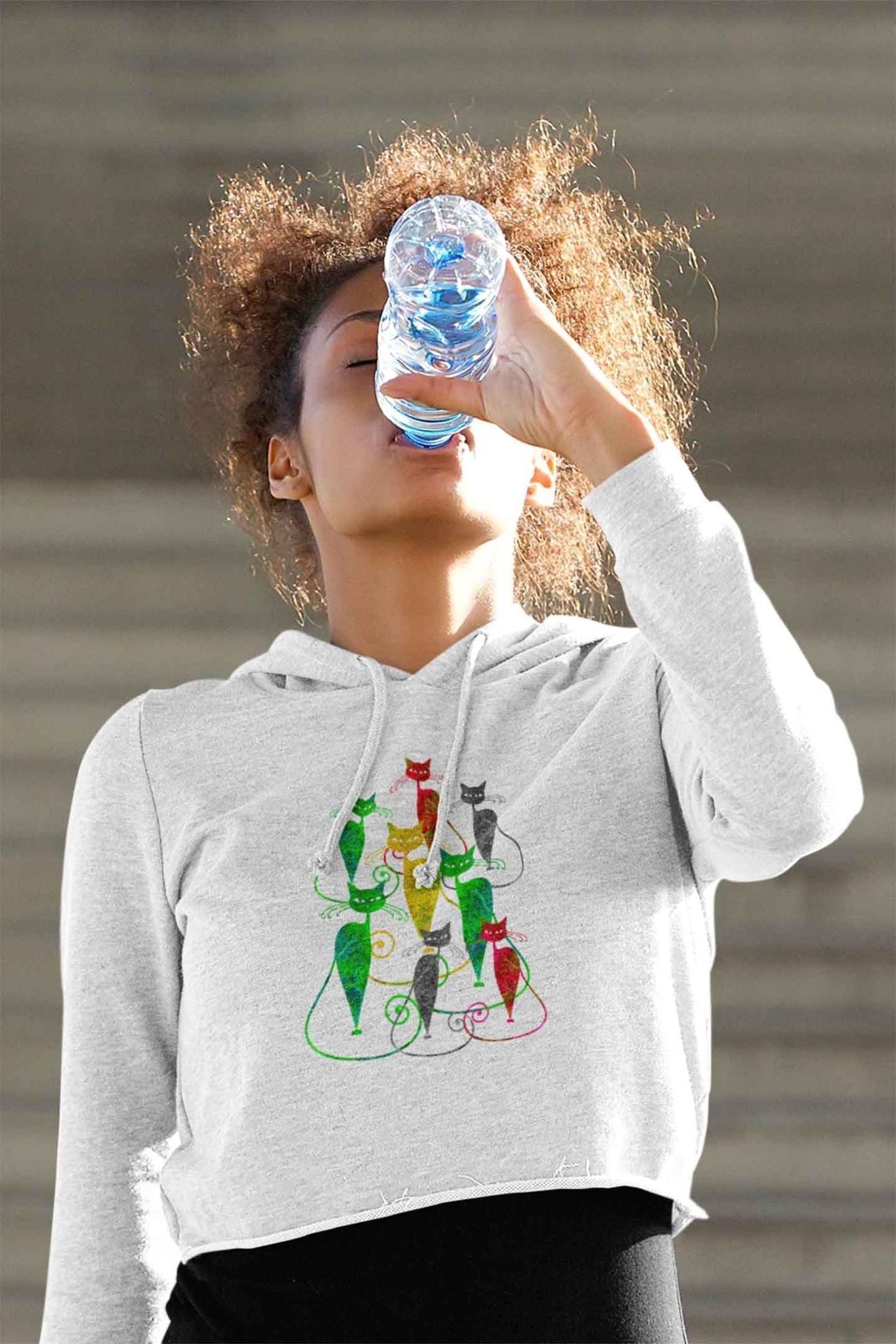 Crop Hoodie (Women) - Sassy Kitties (6 Colours)