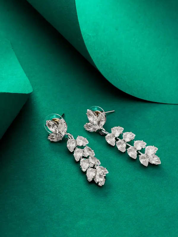 Blee19 Brass Silver Plated American Diamond Chandbali Earrings For Women And Girls