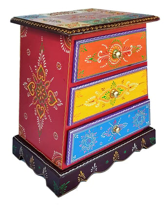 Wood To Cart® Round Handcrafted and 3 Drawer Hand-Painted Wooden Stool, Cum Side Table for Home/Office/Living and Bedroom Decor (Multicolor) Wood To Cart® Round Handcrafted and 3 Drawer Hand-Painted Wooden Stool, Cum Side Table for Home/Office/Living and Bedroom Decor (Multicolor)