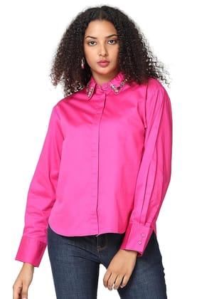 Glam & Chique Women’s 100% Cotton Casual Stylish Jewelled Collar Full Sleeve Shirt Glam & Chique Women’s 100% Cotton Casual Stylish Jewelled Collar Full Sleeve Shirt