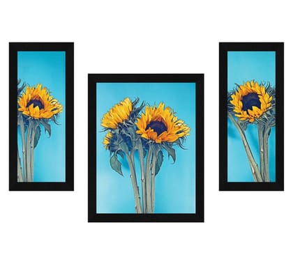 ArtX Paper Floral Sunflower For Positivity Wall Art Painting, Multicolor, Floral, 13 X 22 Inches, Set of 3