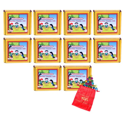 Desi Toys Marble Balls | Each Pack has 24 Marbles & 4 Big Shooters | Kanche | Golilu | Goli | Multicolor | Traditional Nostalgic Indian Game | Birthday Return Gift for Kids & Adults (Pack of 10)