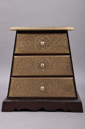 Wood To Cart® 18" Pyramid Shape Three Drawer With Brass Fitting | Wooden Drawer | Handmade | Made In India - Mango