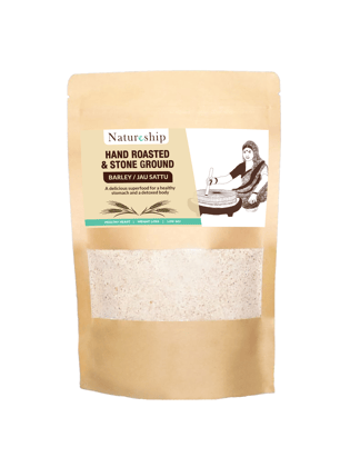 Natureship - Hand roasted and stone ground, Jau Sattu, 250 grams. Natureship - Hand roasted and stone ground, Jau Sattu, 250 grams.