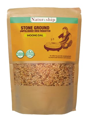 Natureship - Hand roasted and stone-ground Moong Dal 500 grams. Natureship - Hand roasted and stone-ground Moong Dal 500 grams.