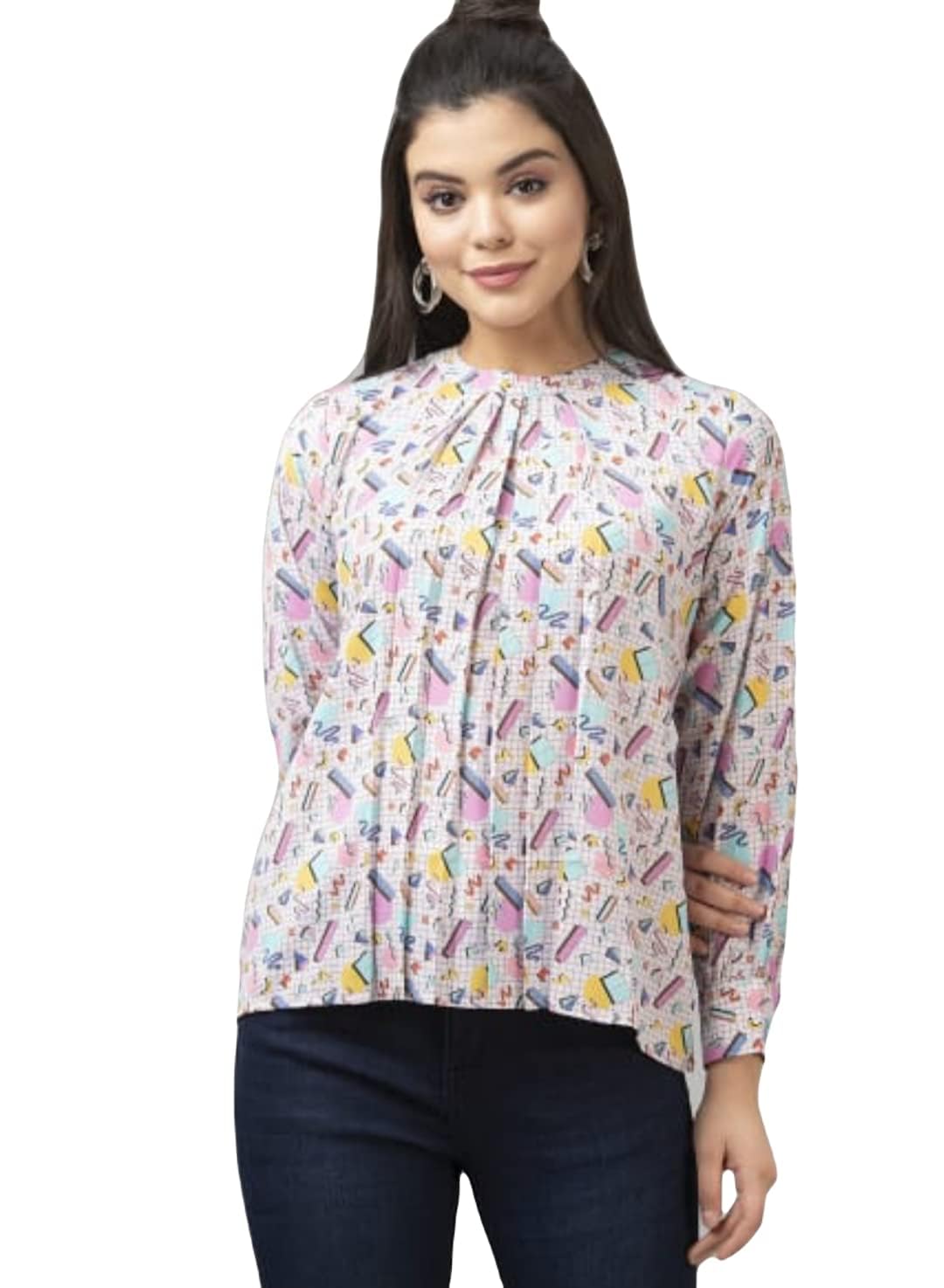 ATTIRIS Women's Polyester Graphic Print Round Neck Full Sleeve Top, Multicolor