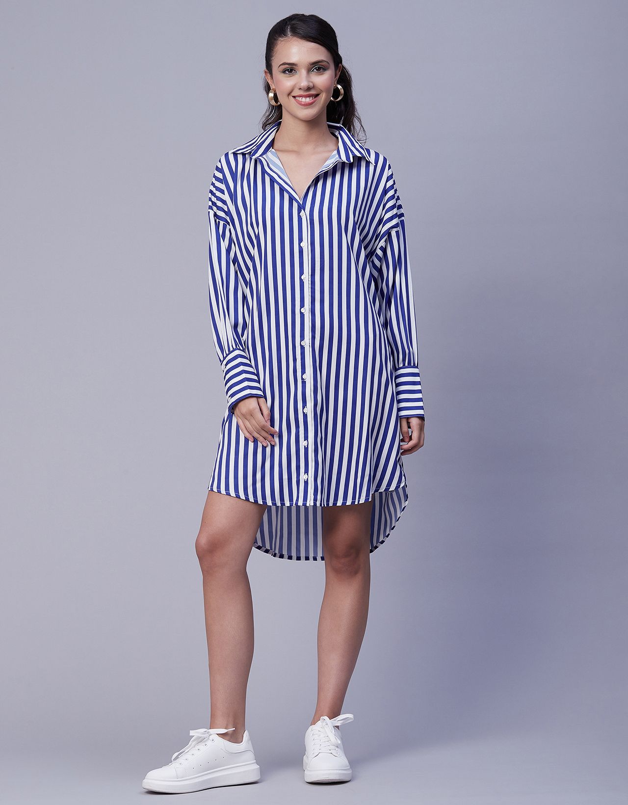 Moomaya Womens Printed Shirt Dress, Long Cuffed Sleeves Collared Casual Mini Shirt Dress