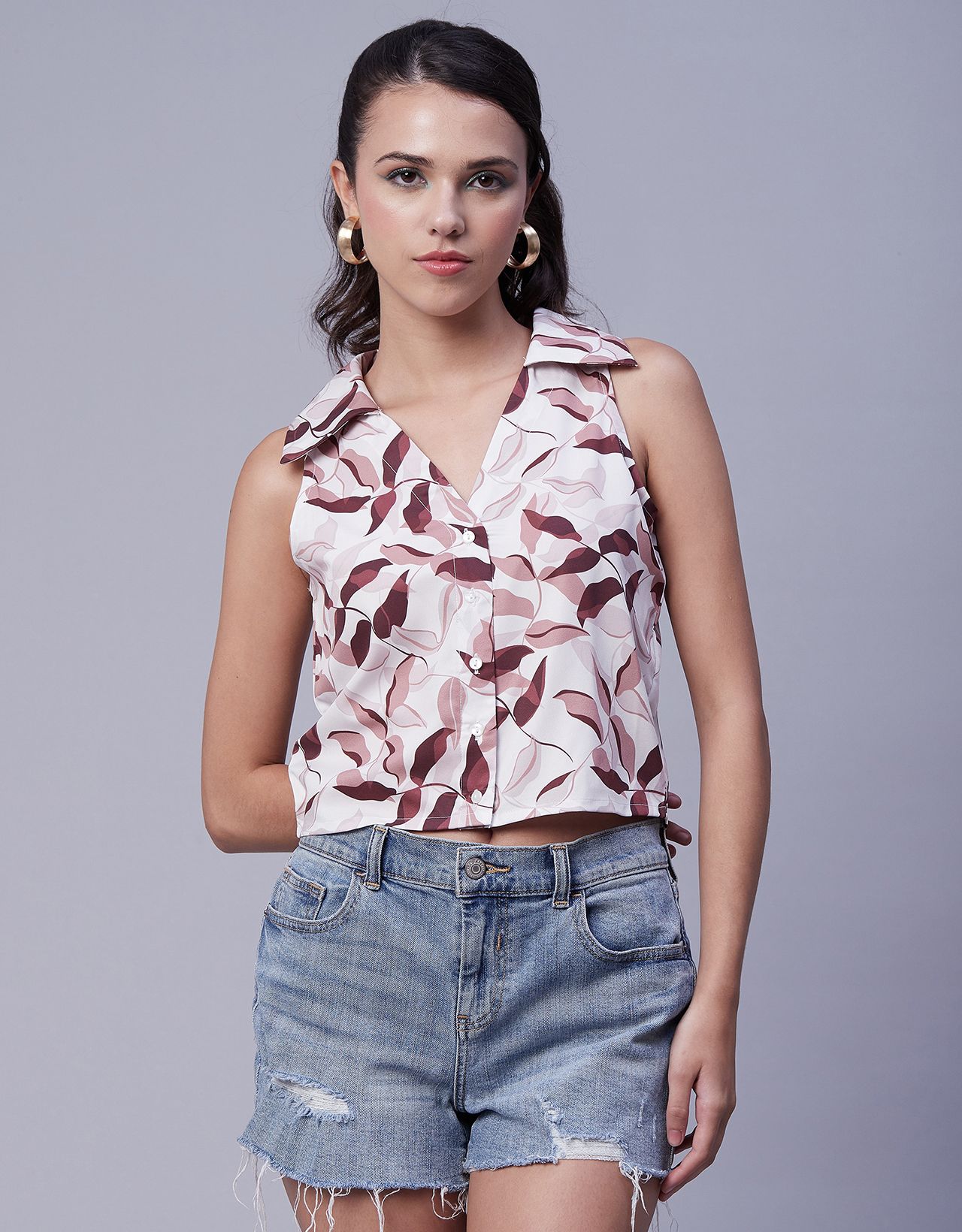 Moomaya Womens Printed Sleeveless Top, Collared Casual Summer Top