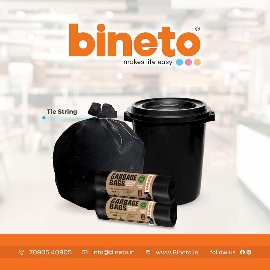 Bineto Brand , Oxo-Biodegradable Garbage Bags, Medium Jumbo size - 89 CM X 114 CM(35 x 45 inches) - 10 bags/roll (Pack of 2, Black)