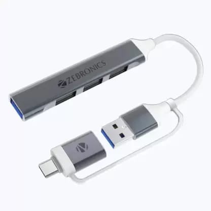 ZEBRONICS ZEB-TA200UC 2-in-1 Connector (USB/Type-C) USB 3.0 : 1 Port, USB 2.0 : 3 Port ZEB-TA200UC – 4-in-1 USB/Type C Multiport Adapter USB Hub (Silver & White) ZEBRONICS ZEB-TA200UC 2-in-1 Connector (USB/Type-C) USB 3.0 : 1 Port, USB 2.0 : 3 Port ZEB-TA200UC – 4-in-1 USB/Type C Multiport Adapter USB Hub (Silver & White)