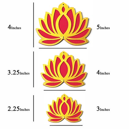 3 Different Sizes Red Velvet & Golden Acrylic Lotus Set of 18  | MDF Cutout Design for Diwali | Dussehra | Rangoli | Pooja | Festival Gift | Wedding Decorations- 3 Inches
