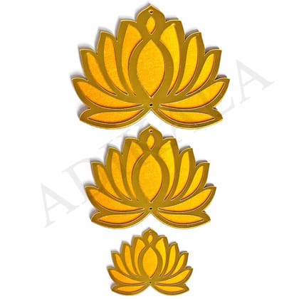 3 Different Sizes Yellow Velvet & Golden Acrylic Lotus Set of 18  | MDF Cutout Design for Diwali | Dussehra | Rangoli | Pooja | Festival Gift | Wedding Decorations- 3 Inches