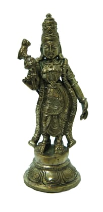 POOMPUHAR Handmade Bronze Meenakshi (5 cm x 3.6 cm x 8.8 cm, Gold)