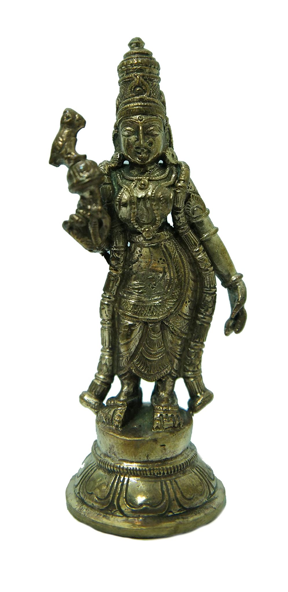 POOMPUHAR Handmade Bronze Meenakshi (5 cm x 3.6 cm x 8.8 cm, Gold)
