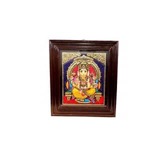 POOMPUHAR Handmade Wooden Tanjore Painting Ganesh (15X12 Inch without frame size, Gold) POOMPUHAR Handmade Wooden Tanjore Painting Ganesh (15X12 Inch without frame size, Gold)