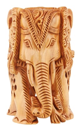Poompuhar Sandal Wood Jolly Elephant (3 inch x 1.5 inch x 3 inch Brown)