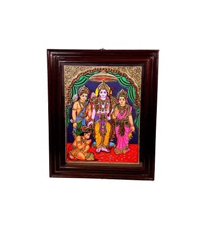 POOMPUHAR Handmade Wooden Tanjore Painting Ramar Pattabisikam (25 cm x 5 cm x 30 cm, Gold)