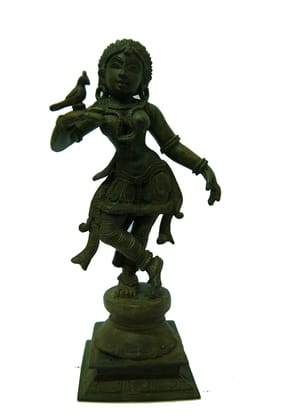 POOMPUHAR Handmade Bronze Dancing Lady (9 cm x 5 cm x 15 cm, Green)