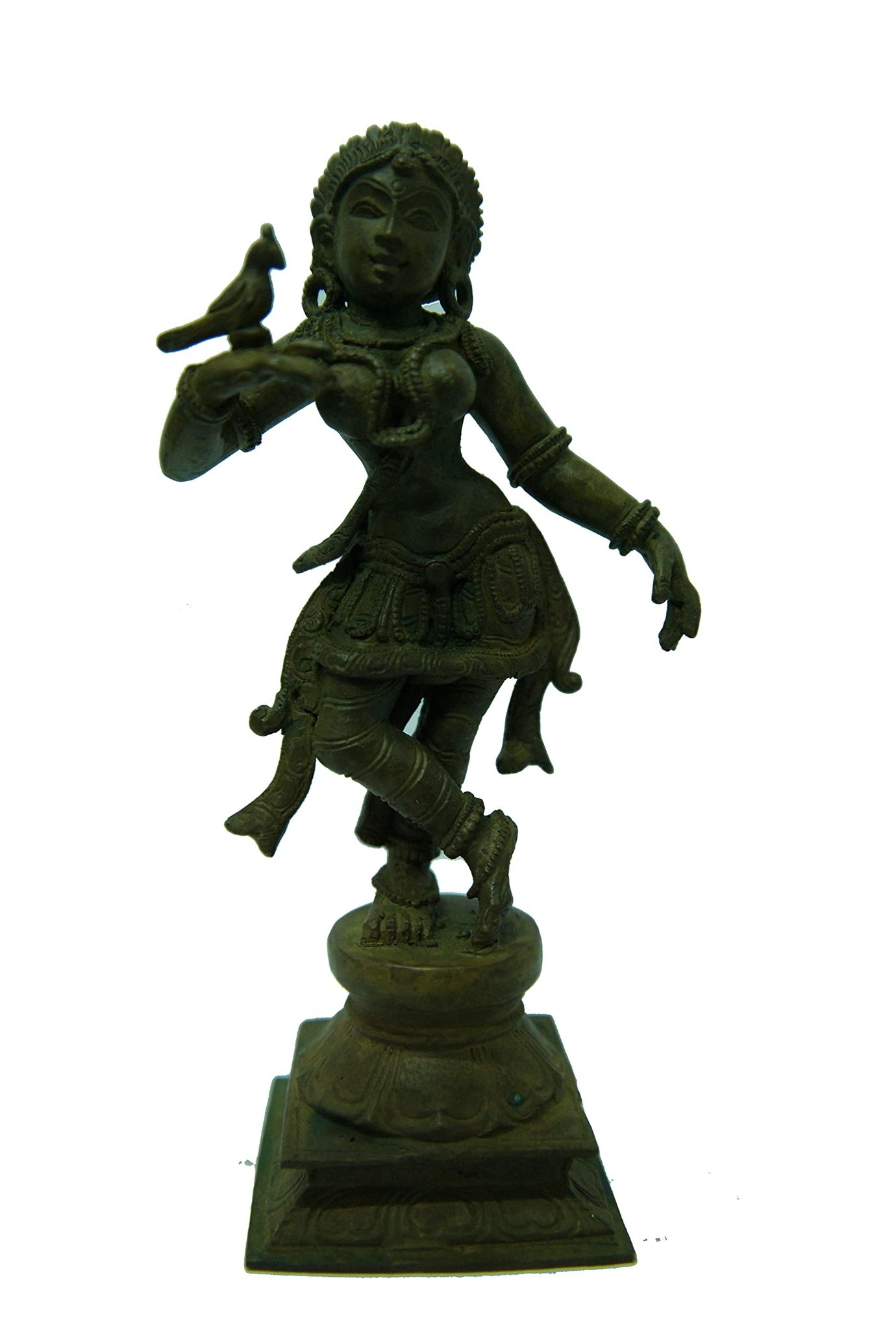 POOMPUHAR Handmade Bronze Dancing Lady (9 cm x 5 cm x 15 cm, Green)