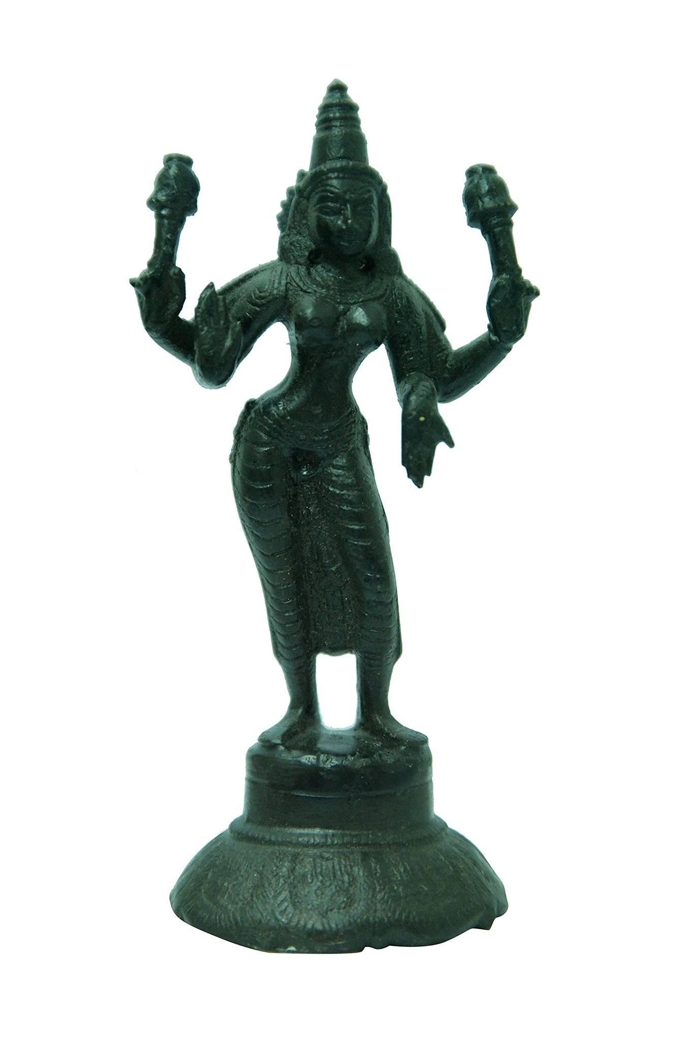 POOMPUHAR Handmade Brass Oxidised Lakshmi (6 cm x 5 cm x 15 cm, Black)