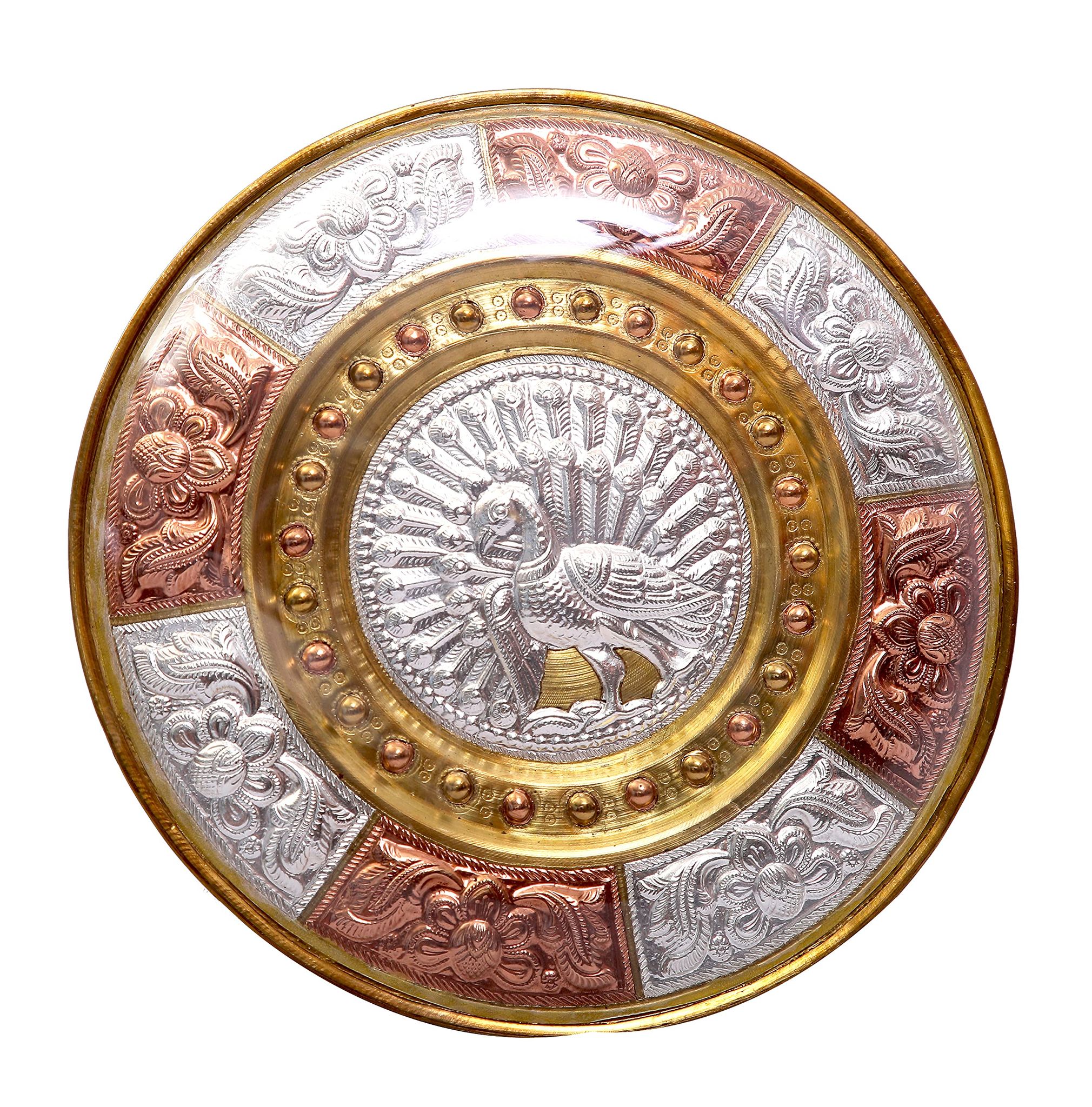 POOMPUHAR Handmade Brass Thanjavur Art Plate with Wall Hanging (20 cm)