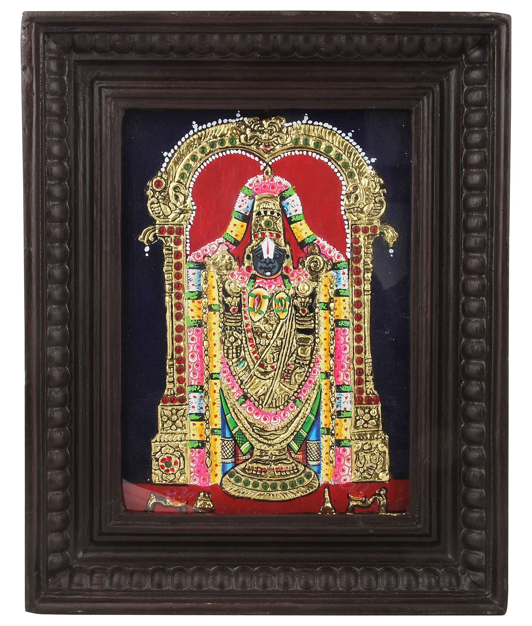 Poompuhar Metal Balaji Tanjore Painting (Multicolour, 12X10 inch without frame size)