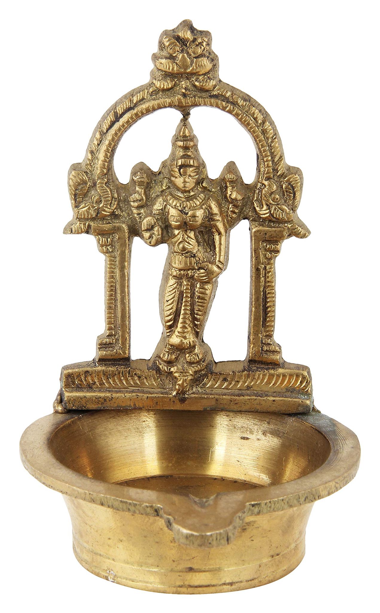Poompuhar Metal Devi Oil Lamp, 9 cm x 3 cm x 9 cm, Yellow