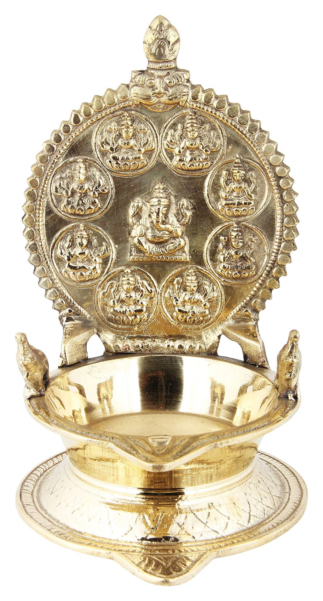 Poompuhar Brass Asta Lakshmi Oil Lamp (21 cm x 3 cm x 18 cm, Yellow)