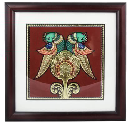 Poompuhar Double Parrot Gold Foil Work Tanjore Painting (THDC_098, Multicolour, 10 inch x 0.5 inch x 10 inch)