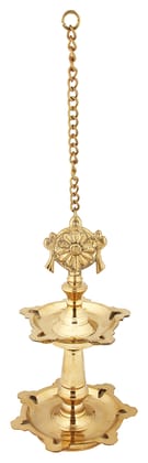 Poompuhar Metal Changu & Chakaram Hanging Lamps, 36 cm x 3 cm x 15 cm, Yellow, 1 Piece