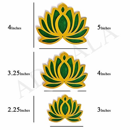 3 Different Sizes Green Velvet & Golden Acrylic Lotus Set of 18  | MDF Cutout Design for Diwali | Dussehra | Rangoli | Pooja | Festival Gift | Wedding Decorations- 4 Inches