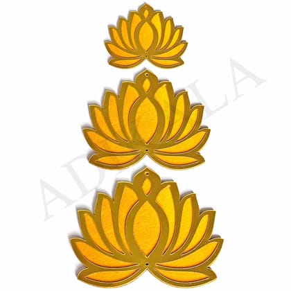 Yellow Velvet & Golden Acrylic Lotus  | MDF Cutout Design for Diwali | Dussehra | Rangoli | Pooja | Festival Gift | Wedding Decorations- 3 Inches