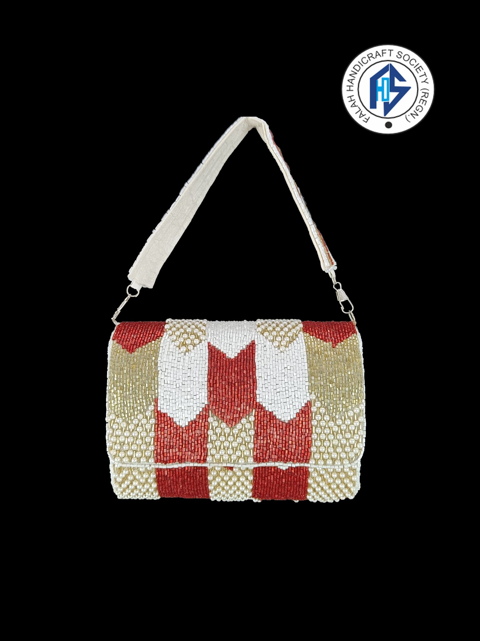 FHS Heavy Sequins Embroidery Worked Three Fold Bag- Multicolour Red Colour