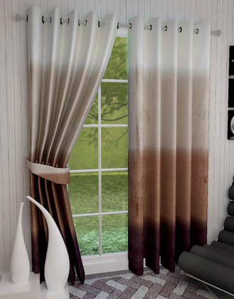 Dekor World Polyester Tie Dye Embossed Brown Eyelet Curtain Set (Pack of 2 Piece) - 110x215cm (4x7 Feet) Door Curtain for Bedroom and Living Room