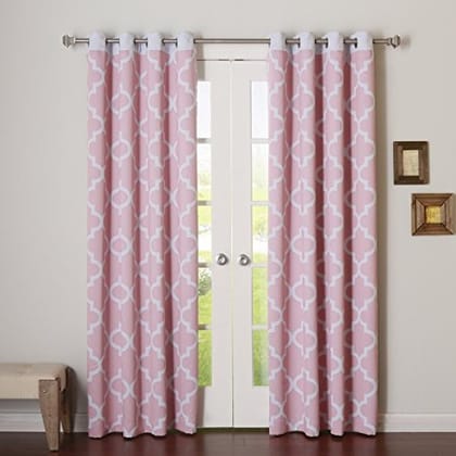 Dekor World Cotton Pink Ogee Printed Eyelet Curtain Set (Pack of 2) - 110x150cm (4x5 Feet) Window Curtain