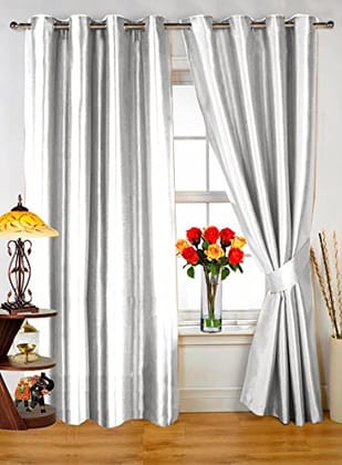 Dekor World Plain Eyelet Curtain Combo - Set of 2 (Long Door: 4x9 Feet, White)