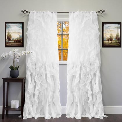 Dekor World Sheer Vertical Cotton Ruffel Curtain Set of 2 - White (110 X 215 Cm,4 X 7 Feet)