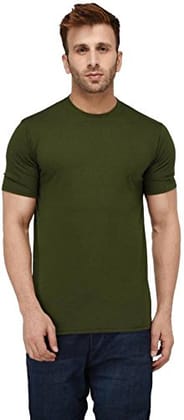 Solid Men's Round Neck Cotton Blend Half Sleeve T-Shirts-Olive Green