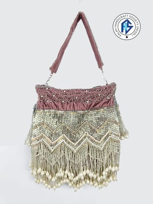 Heavy Sequins Embroidery & Pearls Work Stylish Potli Bag - Pink Colour FHS