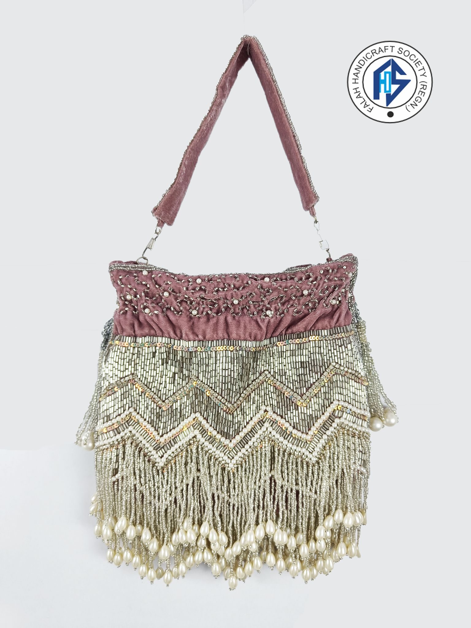 Heavy Sequins Embroidery & Pearls Work Stylish Potli Bag - Pink Colour FHS