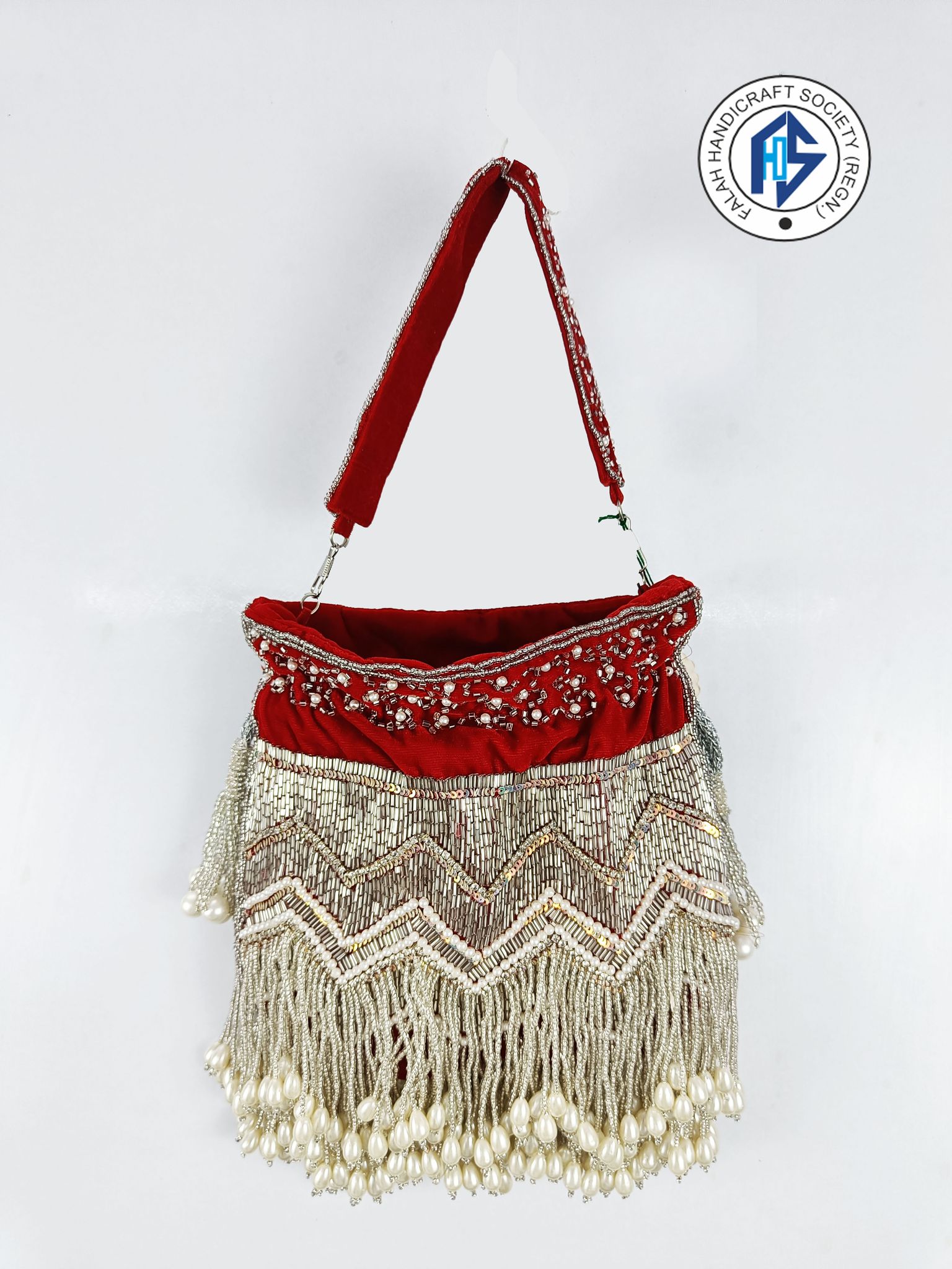 FHS Party Wear Red Multicoloured Sequins StyleHand Bag