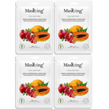 MasKing Bamboo Facial Sheet Mask of Papaya, Pomegranate & Grape Seed for Skin Vital Infusion Ideal for Women & Men, 20ml each (Pack of 4)